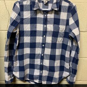 H&M Navy and White Plaid Casual Shirt